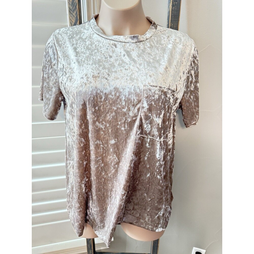 Boutique Pullover Womens 2X Beige Brown Crushed Velvet Short Sleeve Top Plus